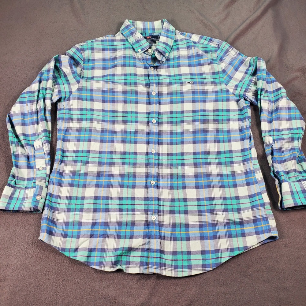 Vineyard Vines Slim Fit Whale Shirt Mens Large Blue Green Plaid Button Down L - Picture 3 of 7